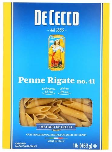 De Cecco Penne Rigate No. 41 Pasta, 16 Oz, Authentic, Slow Dried, Made with Durum Wheat, Versatile Pasta for Sauces & Recipes, Made in Italy