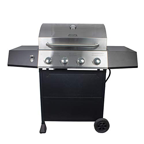Cuisinart 4-Burner Gas Grill, 44,000 BTU Stainless Steel Full Size Propane Grill with Cast Iron Grates, Outdoor Barbecue with Large Cooking Space and Side Tables for Prep