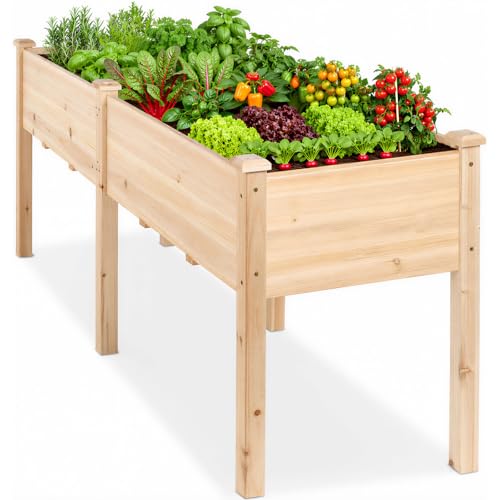 DUMOS Raised Garden Bed 72x23x30 Inch, Outdoor Planter Box with Legs, Elevated Wood Garden Bed with Liner for Herbs Flowers Vegetables, Wooden Planter Box for Patio, Balcony, Backyard, Natural Wood