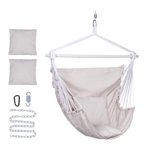 Backyard Expressions Hammock Chair Hanging Rope Swing Chair, 2 Pillows, Anti Slip Steel Spreader Bar