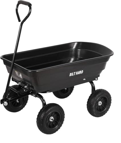 BILT HARD 4 Cu.Ft. 10" No-Flat Tires Poly Yard Dump Cart with 180° Rotating Handle, 600 lbs Capacity Heavy Duty Garden Carts and Wagons