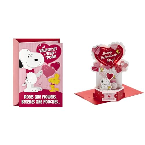 Hallmark Peanuts Valentine's Day Sound Card for Kids (Snoopy Hug) (699VCG3007) & Paper Wonder Musical Peanuts Pop Up Valentines Day Card (Plays Linus and Lucy), 999VCG1021