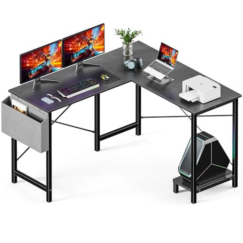 DUMOS L Shaped Desk Computer Gaming Corner Table 50 Inch Home Office Writing Student Work PC Workstation with Side Storage Bag CPU Stand for Bedroom Small Spaces