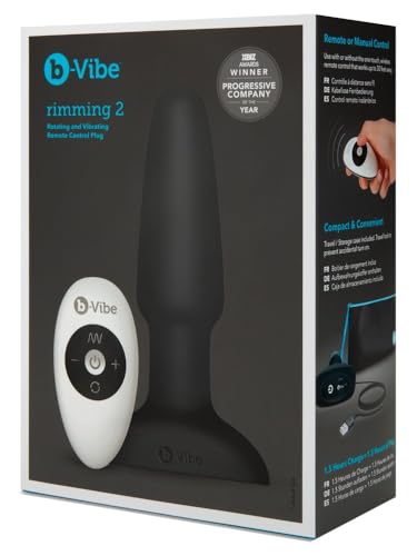 b-Vibe Rimming Anal Plug 2 - Remote Control Vibrating Butt Plugs Silicone Adult Anal Sex Toys (Black)