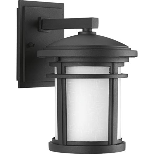 Progress Lighting Wish LED Collection 1-Light Etched White Linen Glass Craftsman Outdoor Small Wall Lantern Light Textured Black