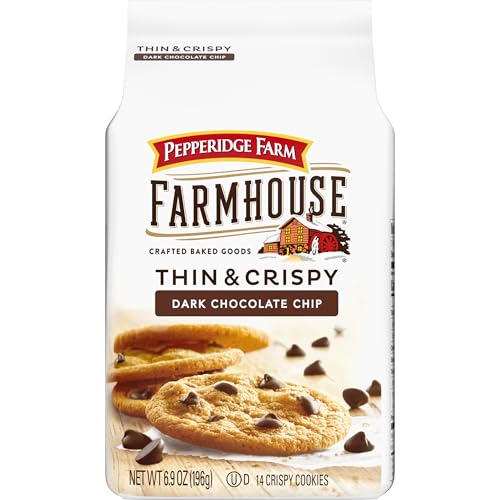 Pepperidge Farm Farmhouse Thin and Crispy Dark Chocolate Chip Cookies, 6.9 OZ Bag (14 Cookies)