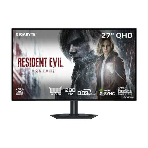 GIGABYTE - MO27Q28GR - 27" W-OLED Gaming Monitor - QHD 2560x1440-280Hz - 0.03ms GTG - AMD FreeSync Premium Pro, G-SYNC Compatible - Type-C KVM - HDMI, DP, Type-C - Height and Tilt Adjustable - Black