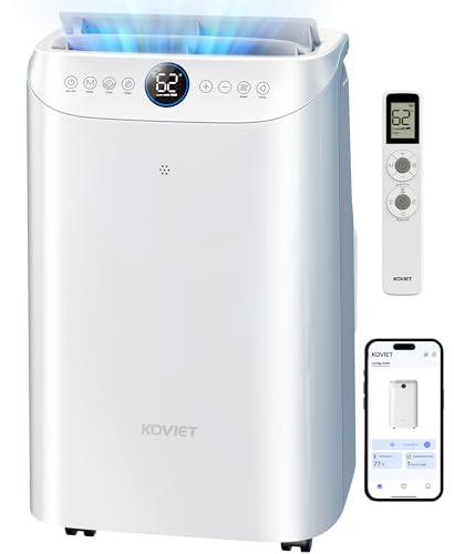 KOVIET 12000 BTU Portable Air Conditioners, 6-IN-1 Wi-Fi Smart AC Unit with APP & Voice & Remote Control, Auto-Evaporation, Quiet Cooling, 24H Timer, Dehumidifier, Fan, Window Kit Included, White