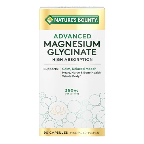 Nature's Bounty Calm Magnesium Glycinate Supplement - High Absorption Magnesium for Relaxed Mood, Heart & Bone Health, 90 Capsules