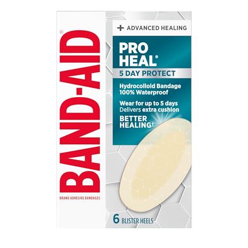 BAND-AID Brand Pro Heal 5 Day Protect, Hydrocolloid 100% Waterproof First Aid Blister Bandages for Advanced Healing, Extra Cushion for Blister Protection & Less Scarring Versus Uncovered Wound, 6 ct