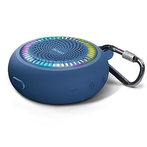 SOWO Shower Bluetooth Speaker Waterproof - Small Portable Wireless Clip Speaker with Louder Volume and Powerful Bass - Colorful Lights and 10H Playtime - Lightweight for Camping,Kayak,Boat - Blue