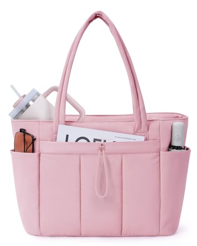 Wandering Nature Puffer Tote Bag with Cup Holder & Laptop Compartment & Trolley Sleeve for Travel, Work, Nurse, Women