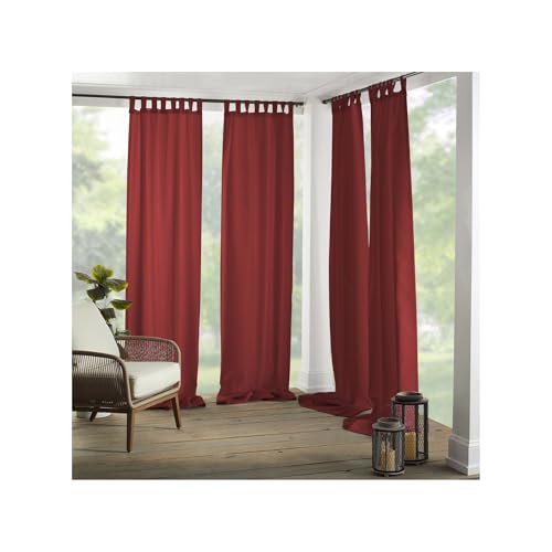 Elrene Home Fashions Matine Weatherproof Tab-Top Indoor/Outdoor Solid Color Curtain Panel for Porch, Pergola, Patio, Deck, 52”W x 84”L, Red