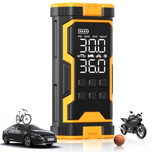 Pumptiva Tire Inflator Portable Air Compressor, 150PSI Cordless Air Pump with Smart Auto Stop & LED Light, 3X Fast Inflation Portable Tire Inflator for Car, Bike, Motorcycle, Balls & Outdoor Use