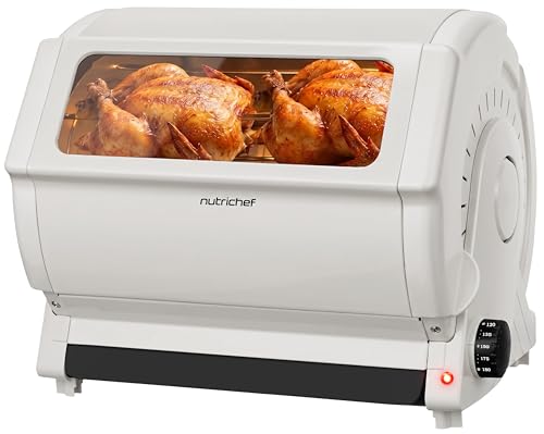 NutriChef Horizontal Rotating Shawarma Oven | Rotisserie, Shawarma & Kebab Machine | Includes Large 22.4 Quart Capacity, 3-Hour Timer & 6 Kebab Skewers | Ideal for Chicken,Turkey & Lamb | White