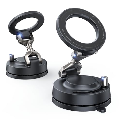 Meifigno for Magsafe Car Mount, [Metal Alloy Arm] Strongest Vacuum Suction & Magnetic Phone Holders for Your Car, Adjustable Car Phone Mount, Car Accessories for iPhone 17 16 15 14 13 12& Android