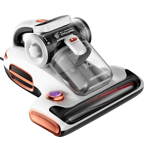 JIGOO T600 Mattress Vacuum Cleaner with UV-C Light, 15Kpa Suction 700W Powerful Double-Cup Handheld Vacuums, Bed Cleaner with Smart Dust Sensor, Ultrasonic, Heating Tech, MIF Filter
