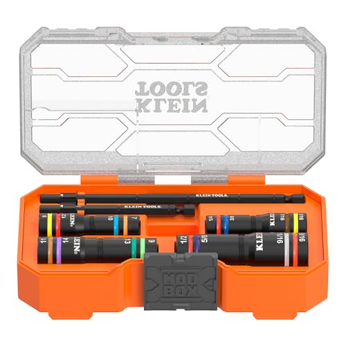 Klein Tools 654QS KNECT Quad Socket, 16 Sizes in 4 Sockets, 4-in-1 Color Coded SAE and Metric Impact Rated, Deep-Well Heavy Duty, 1/4-Inch Drive, 3-1/2 and 6-1/2-Inch Shaft