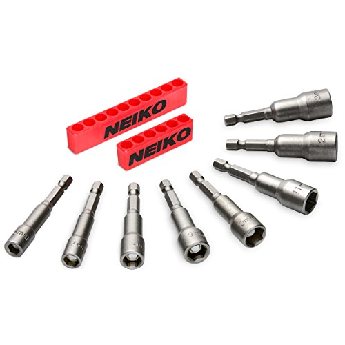 NEIKO 10065A 1/4” Hex Shank Magnetic Power Impact Nut Driver Set |8 Piece Tool Set | Professional Grade Socket Nut Setters| Metric | Sizes 6 to 13 MM | Cr-V Steel