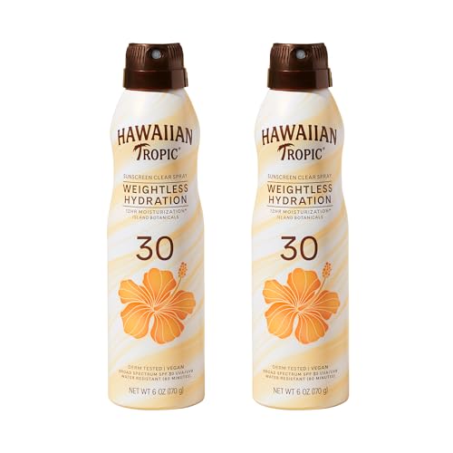 Hawaiian Tropic Weightless Hydration Clear Spray Sunscreen SPF 30, 6 oz | SPF 30 Sunscreen Spray, Sunblock, Oxybenzone Free, 6 oz each Twin Pack