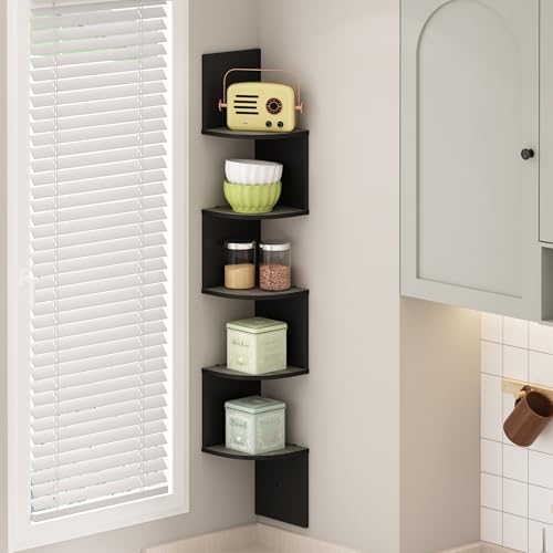 Furinno Rossi 5-Tier Floating Corner Shelf for Wall, Corner Zigzag Shelf Wall Mounted, Radial Wall Mount Shelves, for Home Office, Living Room, Bedroom, Bathroom, French Oak