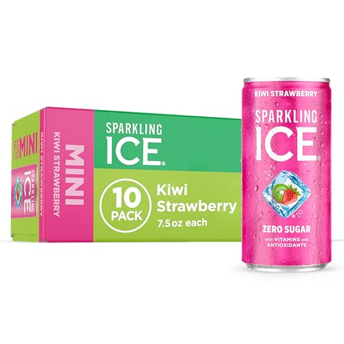 Sparkling Ice Kiwi Strawberry Sparkling Water, with Antioxidants and Vitamins, Zero Sugar, 7.5 fl oz Mini Cans (Pack Of 10)