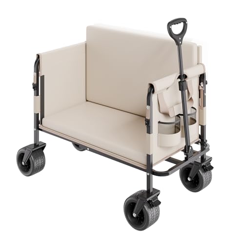 VEVOR 3-in-1 550lbs/220L Large Collapsible Folding Wagon, Convert to Bench, Foldable Beach Wagon with Wheels for Sand, Outdoor Utility Wagon for Groceries, Camping, Sports, Shopping