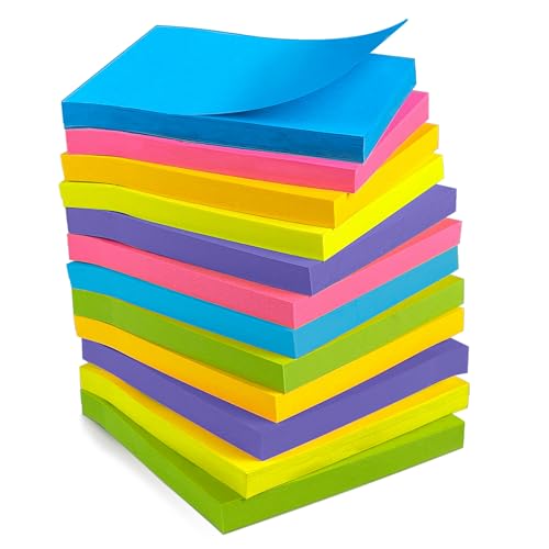 OHOME Sticky Notes - 12 Pads, 3”x3” - Colorful Self-Stick Post Notes Bulk - Office Desk Accessories | Teacher Classroom Must Haves,Aesthetic School Supplies for Home,Easter Basket Stuffers