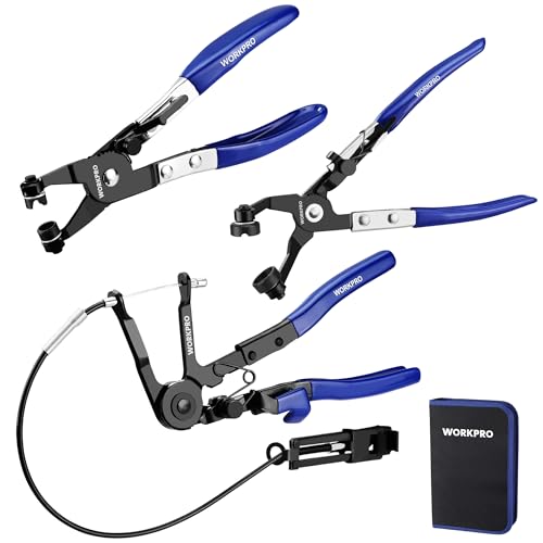 WORKPRO 3-Piece Hose Clamp Pliers Set with Pouch - 27" Long Reach Wire Spring Hose Clamp Plier & Angled Spring Clamp & Flat Band Pliers for Removal, Installation of Ring