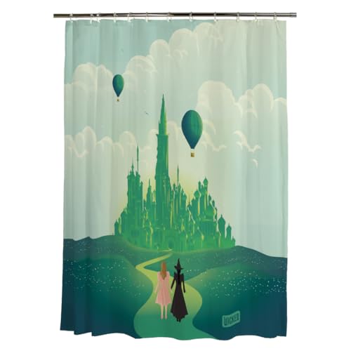 Wicked Elphaba & Glinda 13-Piece Shower Curtain Set, 72 x 72 Inch Fabric Curtain with Hooks, Bathroom Decor, Machine Washable, (100% Officially Licensed Product) by Franco Collectibles