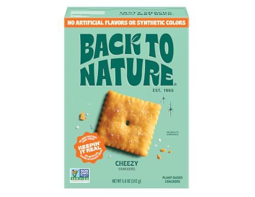 Back to Nature Cheezy Square Crackers, Non-GMO, Plant-Based Cheese Flavored Snack Cracker, Made with Wheat Flour, 5 oz Box