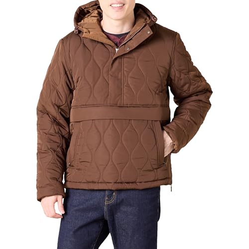 Amazon Essentials Men's Anorak Hooded Quarter-Zip Puffer Coat, Deep Brown, XX-Large