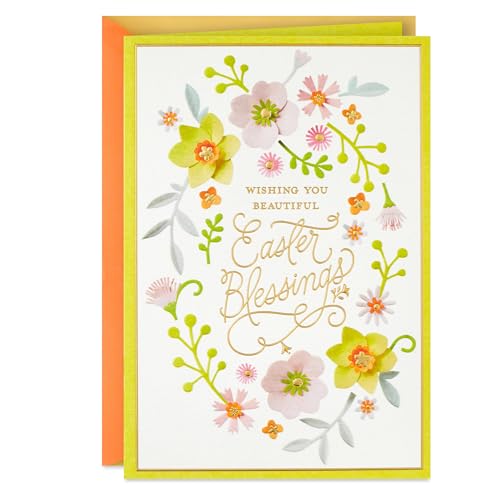 DaySpring Religious Easter Card (Beautiful Blessings, Pink and Yellow Flowers) for Friend, Relative, Coworker