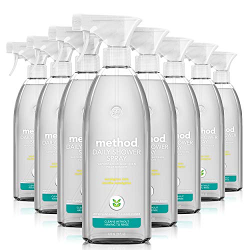 Method Daily Shower Cleaner Spray, & Spray and Walk Away, Eucalyptus Mint Scent, 28 Fl Oz, (Pack of 8), Packaging May Vary
