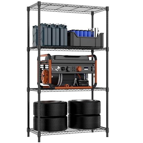 M MZG 1000 lbs 4 Tier Shelf Metal Storage Shelves Shelving Wire Rack Heavy Duty Closet Organizers for Garage Kitchen Bathroom Laundry Black 15.7" D x 33.5" W x 59.5" H