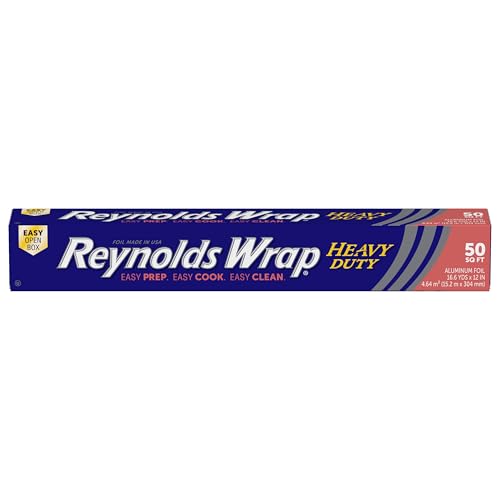 Reynolds Wrap Heavy Duty Aluminum Foil Roll, Thick Heavy Duty Foil for Added Strength and Durability, Secure Easy Open and Close Tab, 12 Inches Wide, 50 Sq. Ft.