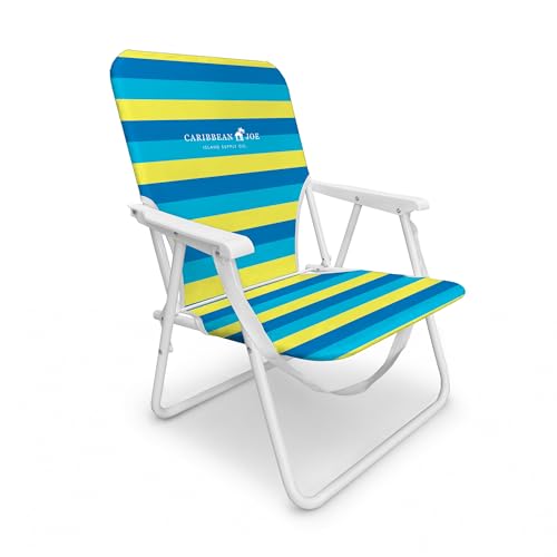 CARIBBEAN JOE Folding Beach Chair, 1 Position Lightweight and Portable Foldable Outdoor Camping Accessories with Carry Strap (Bold Stripe, 200lbs Capacity)