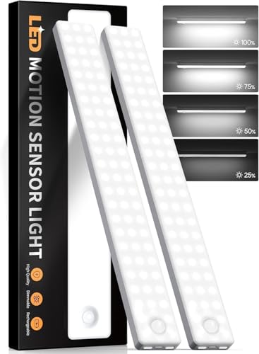 13inch Under Cabinet Lighting, 2500mAh Motion Sensor Light Indoor, USB Rechargeable Battery Operated Closet Light, Dimmable LED Cabinet Lights, Under Counter Light for Kitchen (2-Pack)