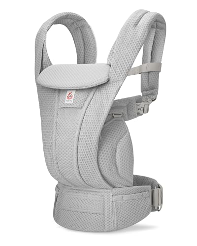 Ergobaby Omni Deluxe Baby Carrier for Newborn to Toddlers 0-48 Months (7-45 lbs) - 4-Position Breathable Mesh Baby Carrier with Ergonomic Support, Storage Pockets, and Sun Hood - Pearl Grey