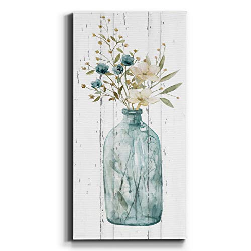 Renditions Gallery Canvas Flowers Wall Art Home Paintings & Prints Elegant Floral Vase Modern Romantic Botanical Bouquet Artwork Decorations for Office Bedroom Kitchen - 8"x16" LT43
