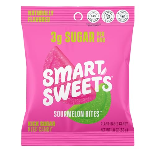 SmartSweets Sourmelon bites, Low Sugar Gummy Candy (3g), Low Calorie (130), Gluten-Free -1.8oz (Pack of 12) Packaging may vary