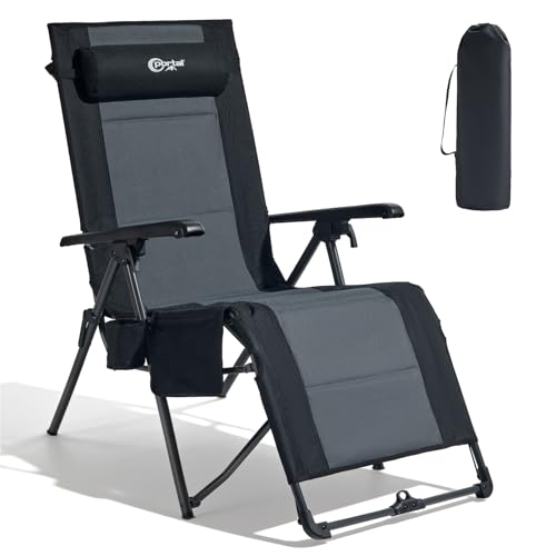 Portal Portable Zero Gravity Chair, Lounge Chair Outdoor Oversized Zero Gravity Chair Folding Lounge Chair with Adjustable Pillows and Cup Holder for Poolside and Lawn, Support 350lbs, Black, 1Pack