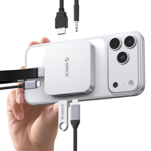 ORICO 10Gbps Magnetic M.2 Docking Station, 6-in-1 USB C HUB & M.2 2230 NVMe Enclosure with HDMI 4K@60Hz, USB-A&C 3.2, 100W PD, AUX, USBC Dock for iPhone 17/16/15 Pro/Pro Max