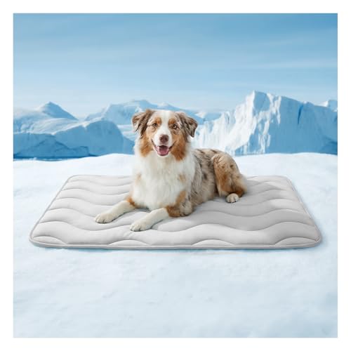 Dog Cooling Mat for Large Dogs, 35"x28" Breathable Self Cooling Crate Mat for Dogs & Cats, QMAX>0.5 Portable Washable Pet Cooling Pad for Dog Bed Thickened Cool Fiber Indoor/Outdoor Summer,Grey