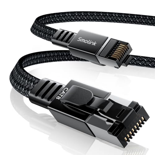Smolink Cat 8 Ethernet Cable - 50ft 40Gbps 2000MHz RJ45 LAN Network Patch Cord, Nylon Braided High Speed Internet Cable, Heavy Duty Shielded SFTP Cable for Router Modem Gaming PC PS5 Xbox