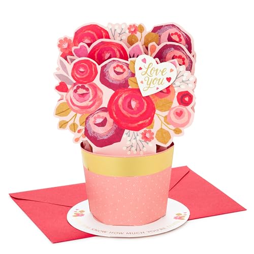 Hallmark Valentines Day Pop Up Card, Bouquet of Pink Flowers (Love You) Paper Wonder 3D Card