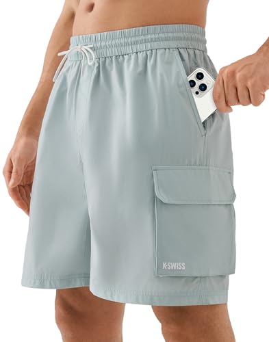 K-Swiss Men's Casual Cargo Shorts - Lightweight Stretch Summer Shorts for Men with 4 Pockets 9", Grey/Green, M