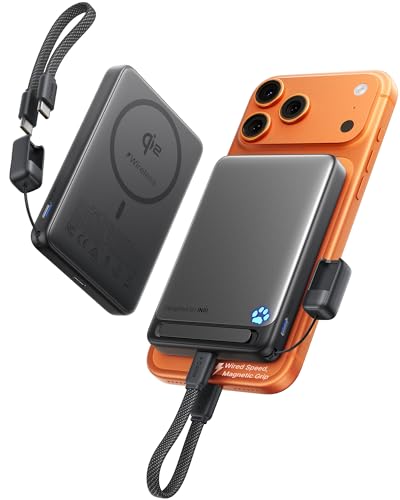 INIU for MagSafe Portable Charger, Slimmest Fast Charging 45W Power Bank 10000mAh with USB C Cable&Stand, Original Qi2 Certified Wireless Magnetic Charger 15W, TSA Travel Basics for iPhone 17-12 Only