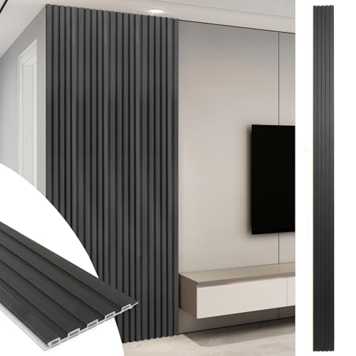 Art3d WPC Slat Wall Panels, 8-Pack 108 x 6 Inch 3D Wall Accents for Interior Wall Decor, Living Room, Bedroom, Black