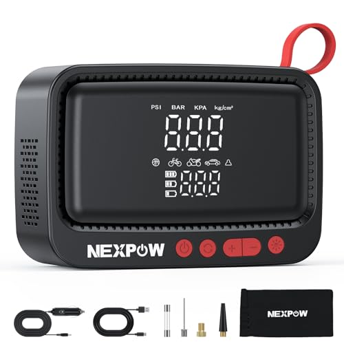 NEXPOW Tire Inflator Portable Air Compressor - Air Pump for Car Tires with 12V DC Power Adapter, 150PSI Electric Tire Pump for SUV, Motorcycle, Bicycle, Basketball, Fast Inflation with Auto Shut-Off